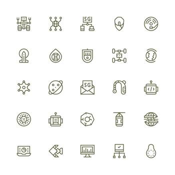 25 Medium Stroke Outline Style Icons from Technology Collection Clean Icon Collection for Web Use vector
