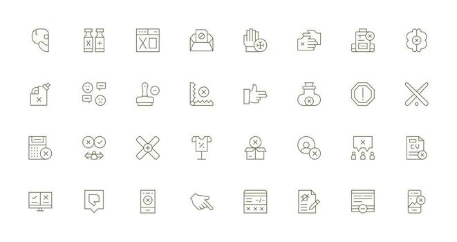 Reject Icon Collection with 32 Thin Line Designs Well-Structured Icons for Creative Use vector
