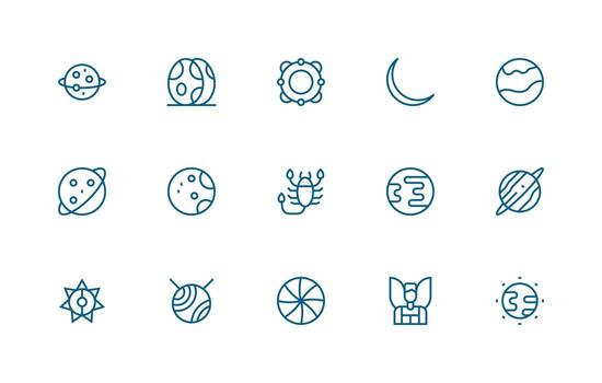 15 Regular Line Icons for Celestial Graphics Pixel Perfect Icons for Modern Apps vector