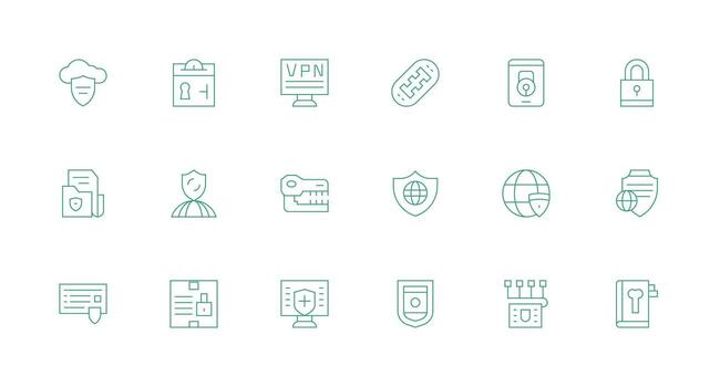 cifrado visual paquete conteniendo 18 mínimo línea íconos limpiar icono colección para web utilizar vector