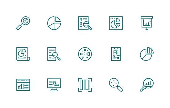 datos análisis visual paquete conteniendo 15 regular línea íconos limpiar icono paquete vector