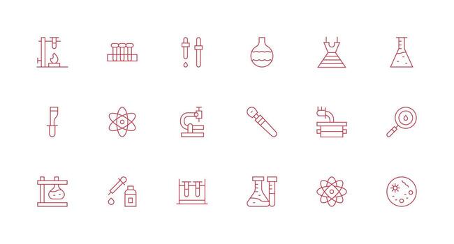 investigación laboratorio diseño íconos presentando 18 en mínimo línea estilo ordenado icono conjunto vector