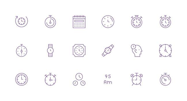 Timekeeping Visual Pack containing 18 Minimal Line Icons General Use Icon Pack vector