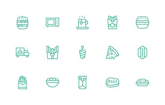 15 Regular Line Icons for Dinner Graphics Reusable Icon Set vector