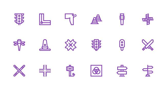 18 Strong Stroke Line Icons for Intersection Graphics Web and App Icon Pack Collection vector