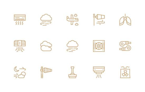 15 aire íconos en regular línea estético interfaz íconos para diario utilizar vector