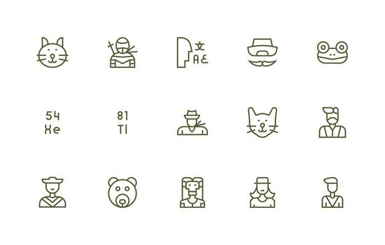 15 personaje íconos en regular línea estético alta resolución íconos para ninguna plataforma vector