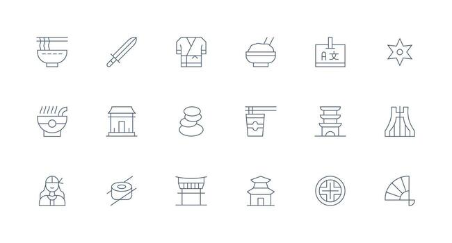 18 Icons for Japanese in Minimal Line Format Customizable Icon Series for Mobile Screens vector