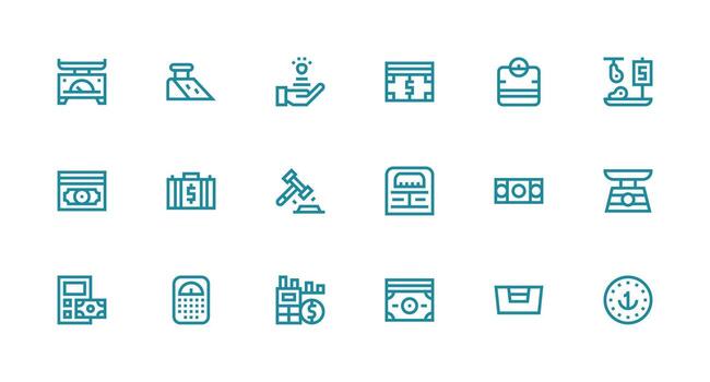 18 Strong Stroke Line Icons for Pound Graphics Complete Icon Set for Mobile Apps vector
