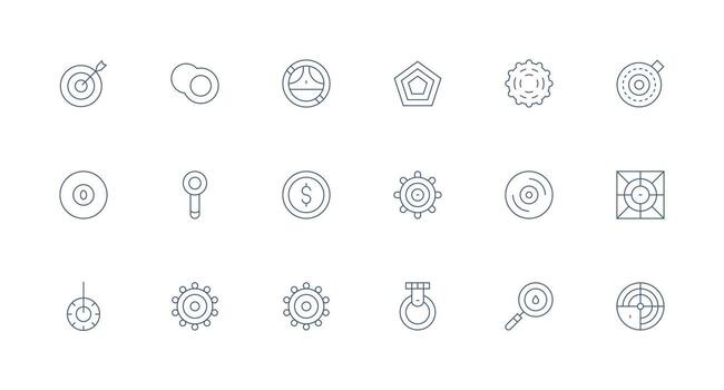 Concentric Icon Collection with 18 Minimal Line Designs Clear and Concise Icon Set Collection vector