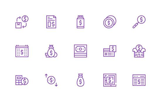 Dollar featuring 15 Icons in Regular Line Design Interface Icon Collection for Daily Projects vector