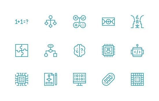 15 regular línea íconos para lógica gráficos esencial icono colección vector