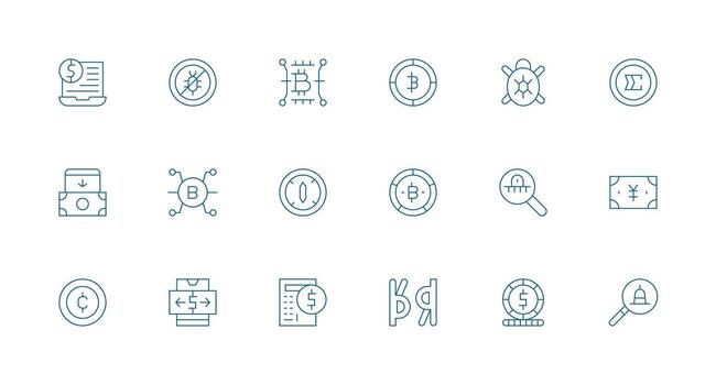 Digital Currency Design Icons featuring 18 in Minimal Line Style Basic Icon Series vector