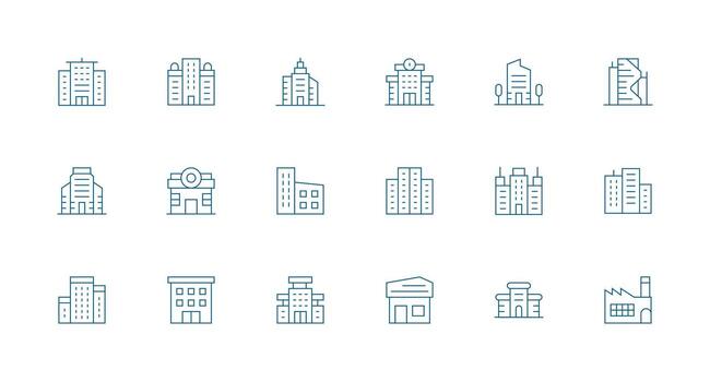 18 íconos para comercial propiedad en mínimo línea formato ui y ux enfocado icono colección vector