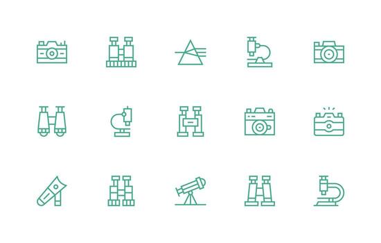 15 Regular Line Style Icons from Optics Collection Balanced Icon Set for Functional Design vector