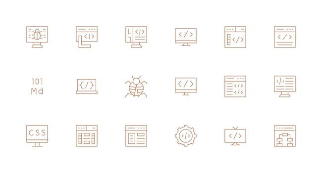 Minimal Line Style Coding Icons with 18 Vectors Printable Icon Collection