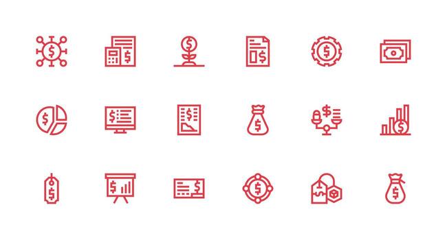 Strong Stroke Line Icons from Dollar Set with 18 Vectors Professional Icon Pack for Development Work