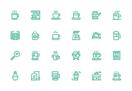 Brew Design Icons featuring 24 in Thick Line Line Style Web Icon Collection vector