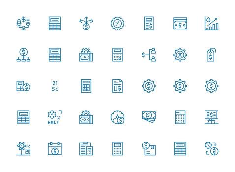 Regular Clean Line Icons from Cost Set with 35 Vectors Simple Icon Pack