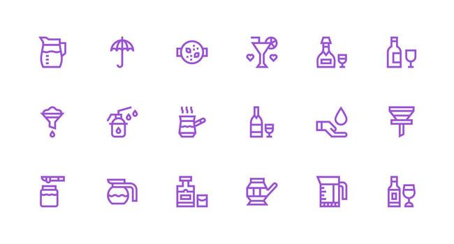 Strong Stroke Line Icons from Pour Set with 18 Vectors Icon Collection Set