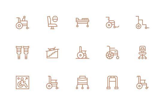 Wheelchair Design Icons featuring 15 in Regular Line Style UI-Ready Icon Collection vector