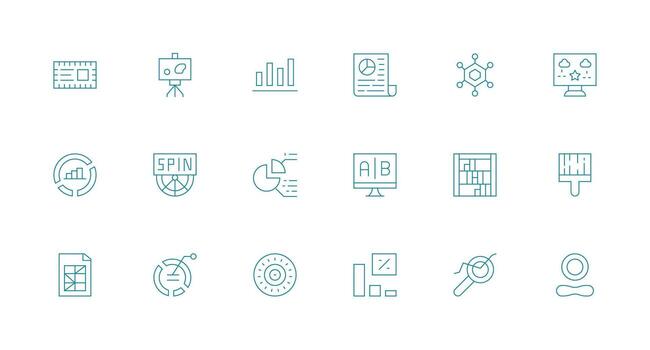 18 Minimal Line Icons for Data Visualization Graphics Complete Icon Bundle for Web Design vector