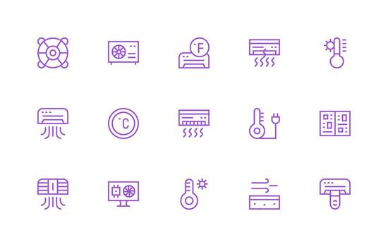 Cooling featuring 15 Icons in Regular Line Design Design Ready Icon Set for Teams vector