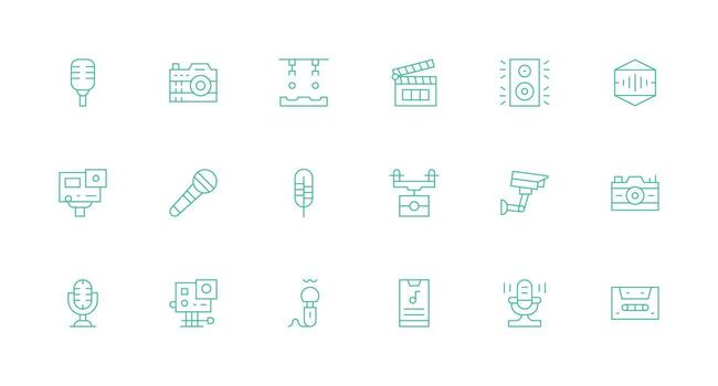 Recording featuring 18 Icons in Minimal Line Design Pixel Perfect Icons for Modern Apps vector