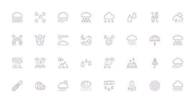 32 íconos para lluvia en Delgado línea formato profesional icono conjunto vector