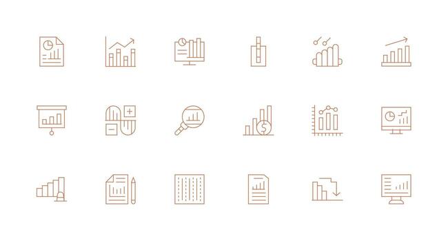 Bar Graph featuring 18 Icons in Minimal Line Design Modern Line and Glyph Icon Series vector