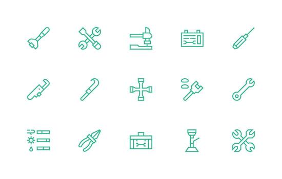 15 Icons for Wrench in Regular Line Format Complete Icon Set for Mobile Apps vector