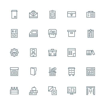 25 íconos para organizar en medio carrera contorno formato completar icono haz para web diseño vector