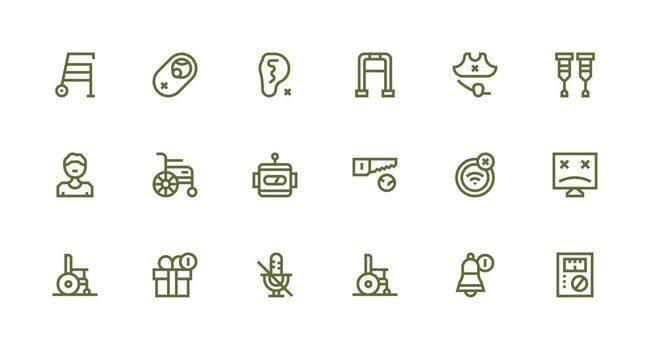 Disabled Icon Set with 18 Strong Stroke Line Graphics Icons Built for Visual Consistency Pack vector