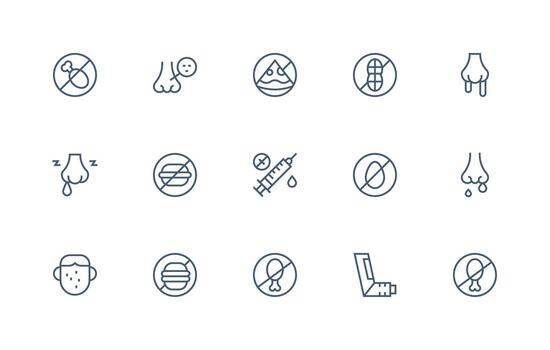 Allergy Set with 15 Regular Line Icons Optimized Icon Pack for Digital Products vector