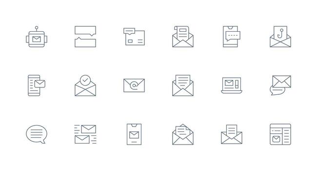 bandeja de entrada presentando 18 íconos en mínimo línea diseño núcleo icono colección para diario Tareas vector