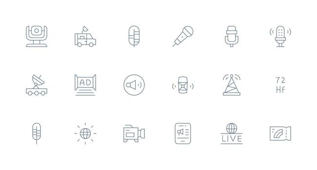 18 Minimal Line Style Icons from Broadcasting Collection Simplified Icon Pack for Visual Tools vector