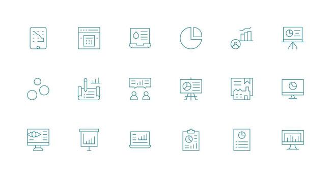 Statistics Visual Pack containing 18 Minimal Line Icons Core Icon Collection for Daily Tasks vector