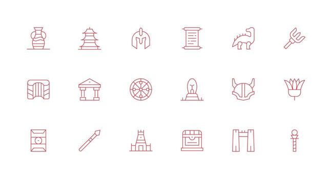 18 Icons for Ancient in Minimal Line Format Sharp Icons for Presentations vector