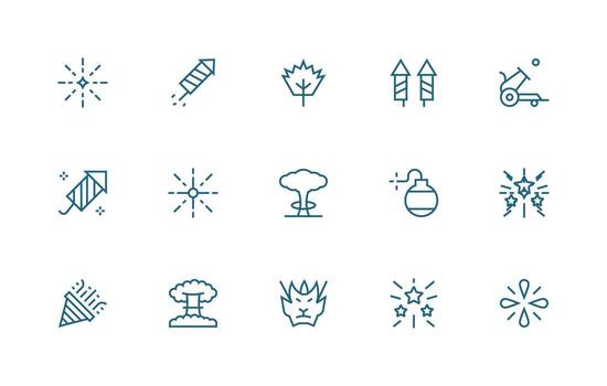 Explosion Icon Set with 15 Regular Line Graphics Basic Icon Series vector