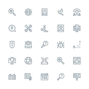 Troubleshooting Visual Pack containing 25 Medium Stroke Outline Icons Multi-Style Icon Collection vector
