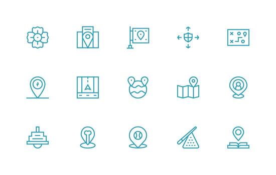 regular línea estilo posición íconos con 15 vectores ordenado icono conjunto