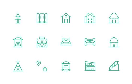 Regular Line Style Dwelling Icons with 15 Vectors Web Icon Collection