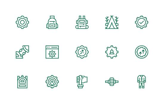 engranaje icono conjunto con 15 regular línea gráficos diseño icono colección vector