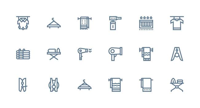 Drying Visual Pack containing 18 Strong Stroke Line Icons High-Resolution Icons for Any Platform vector