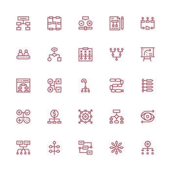 Flowchart featuring 25 Icons in Medium Stroke Outline Design Modern Line and Glyph Icon Series vector