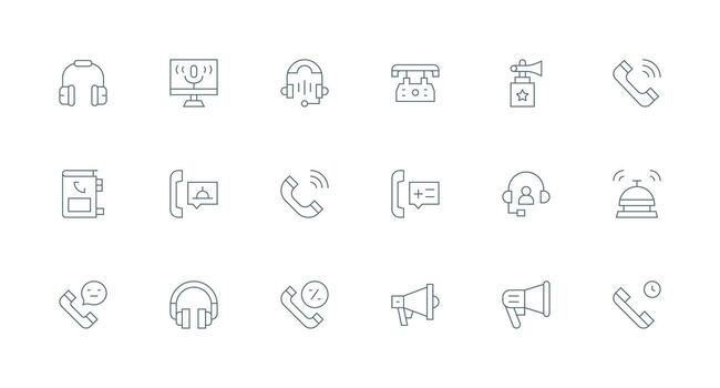 mínimo línea estilo llamada íconos con 18 vectores funcional icono serie