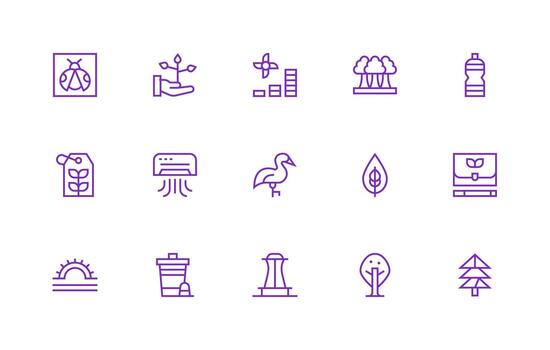 Regular Line Style Environment Icons with 15 Vectors Complete Icon Set for Mobile Apps