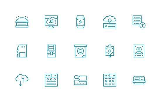 Regular Line Style Backup Icons with 15 Vectors Flat Icon Set