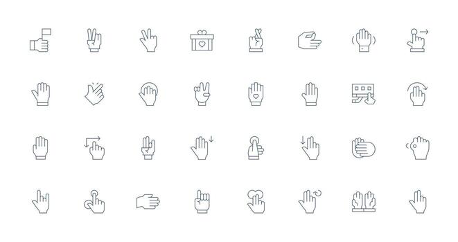 Gesture Icon Set with 32 Thin Line Graphics Layout Icon Collection vector