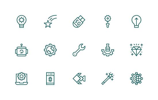 15 Regular Line Icons for Upgrade Graphics Minimal Icon Pack vector